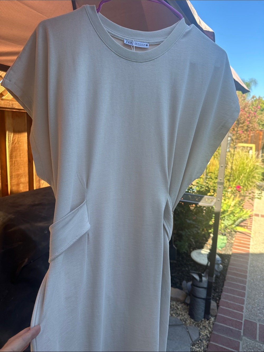 Zara Women’s Light Beige Crew Neck Short Sleeve Shirt Dress